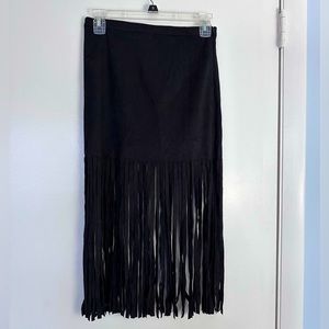 Black midi fringe skirt